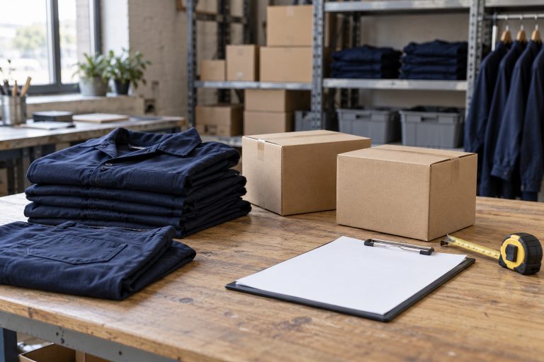 Prendas dobladas y cajas preparadas para organizar un pedido