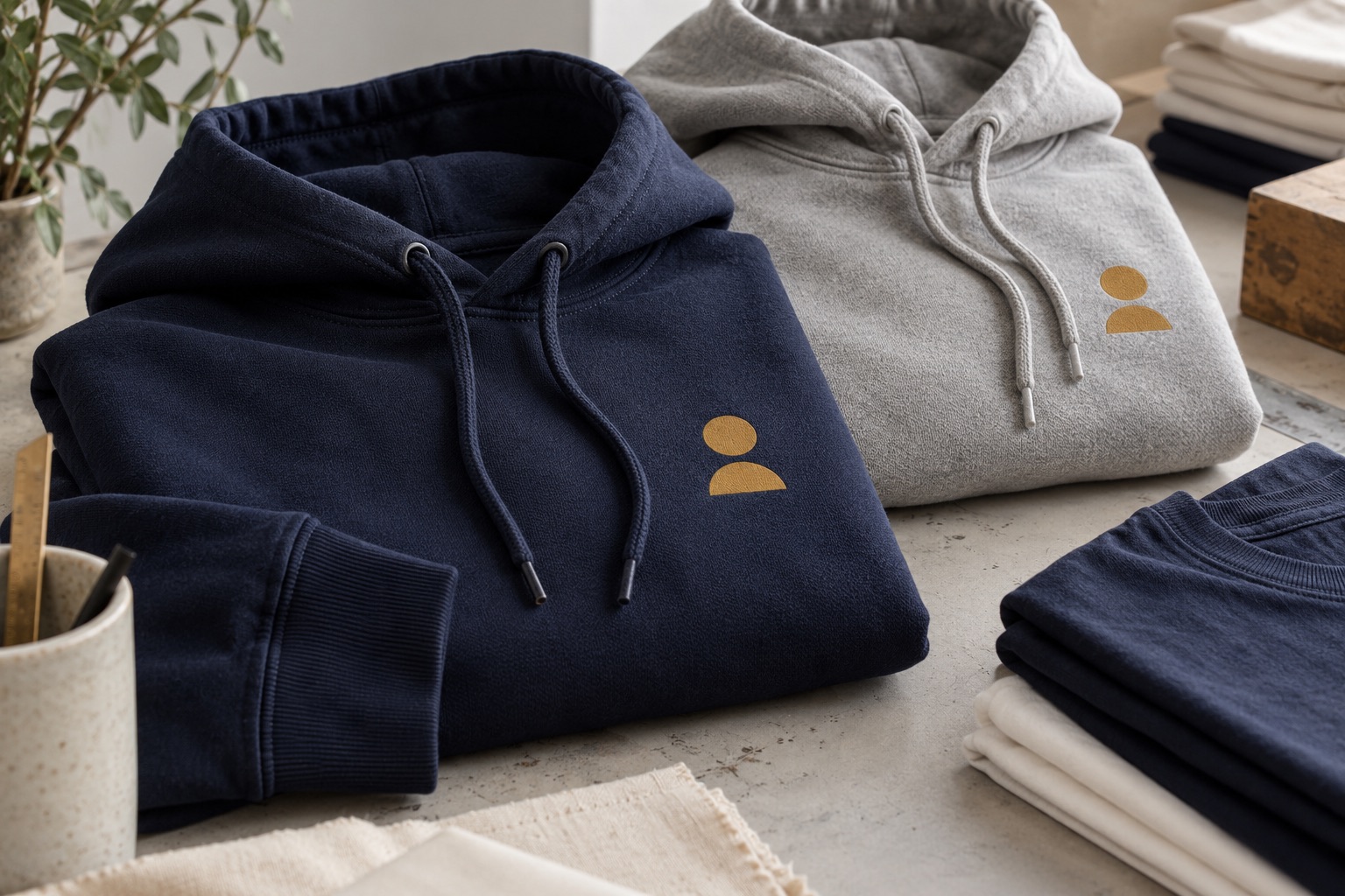 Sudaderas azul marino y gris con pequeños motivos impresos